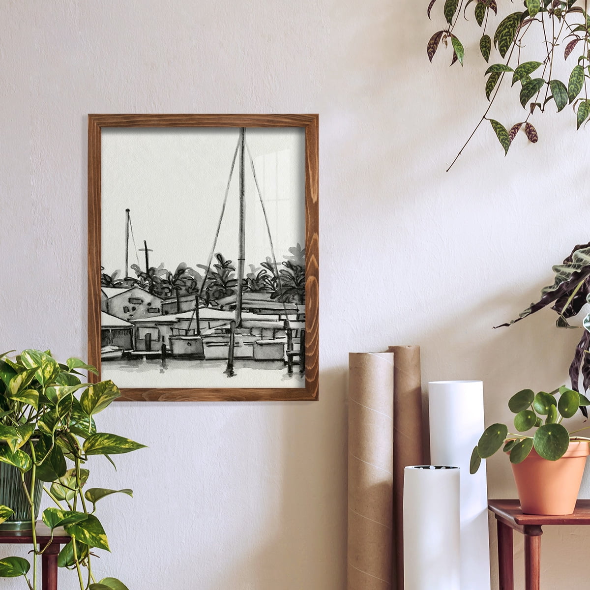 Neutral Tropics III - Framed Print w/glass - Walnut