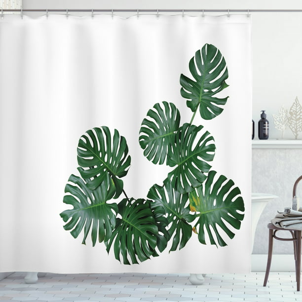 Philodendron Shower Curtain Realistic, Dark Green Fabric Shower Curtain