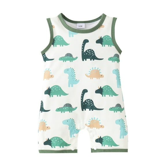 KAUOD Toddler Boys Tank Top Romper Dinosaur Print Short Sleeve Jumpsuit Outfits Baby Boys Cotton Cute Bodysuits Clothes