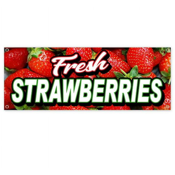 Fresh Strawberries 13 oz Vinyl Banner With Metal Grommets