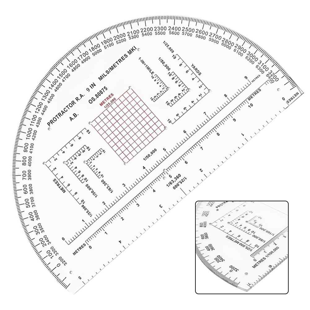 Protractor Coordinate Scale Navigation For Reading Maps With Ruler For G2Ab Mp-1 Fangkenuo