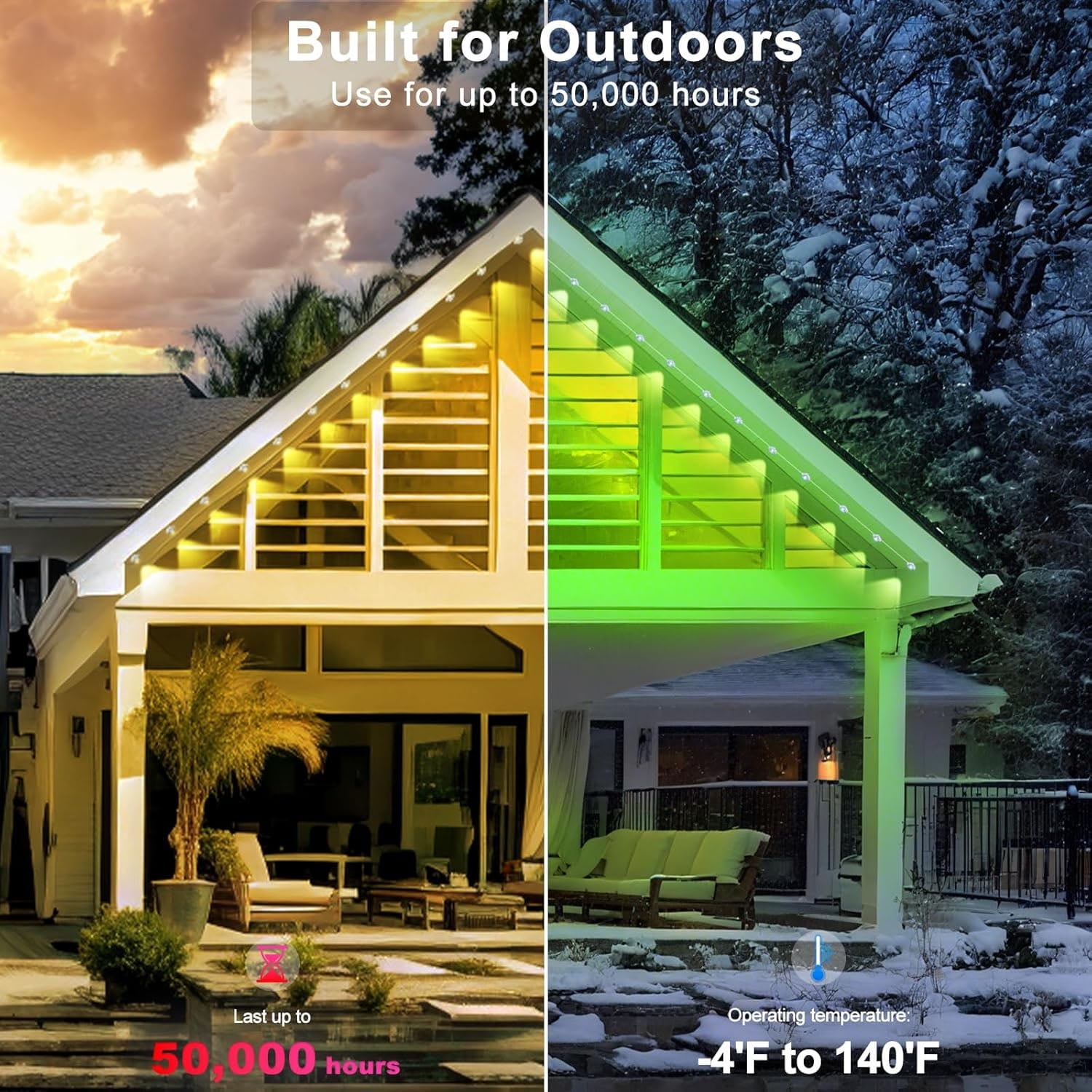 100FT Permanent Outdoor RGB Lights, Waterproof Smart LED Eaves Lights with APP/Remote Control, 50LEDs Outdoor Strip Lights with Music Sync, House Roof Light for Christmas Holiday Lighting Decor