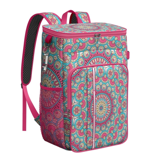 Cooler Backpack Mandala Ethnic Zen Pattern, Leak Proof Lunch Backpack, Tribal Abstract Floral Design Bag for Outdoor Beach Camping