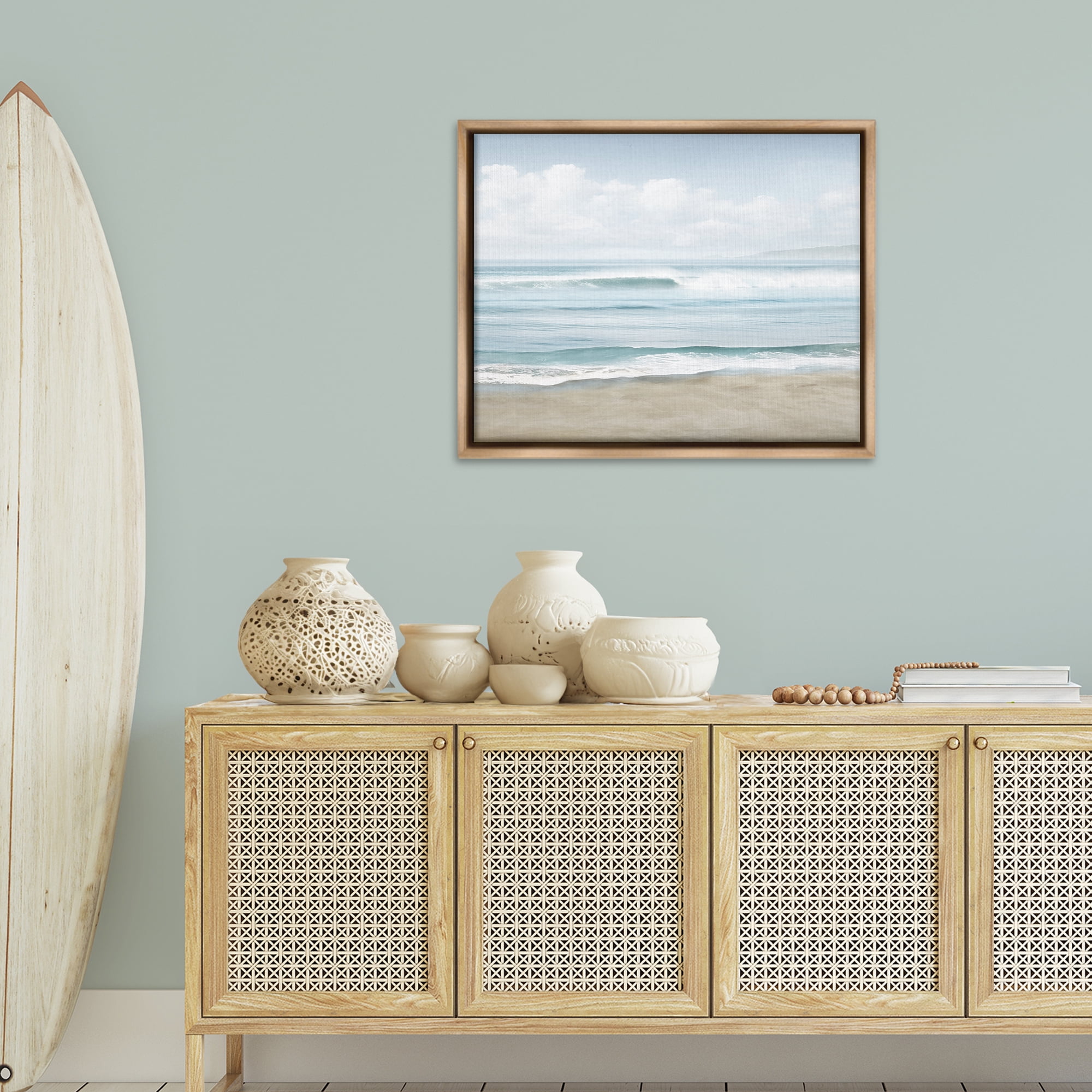 Stupell Industries Soothing Beach Waves Nautical & Beach Painting Brown Floater Framed Canvas Art Print Wall Art, 31 x 25