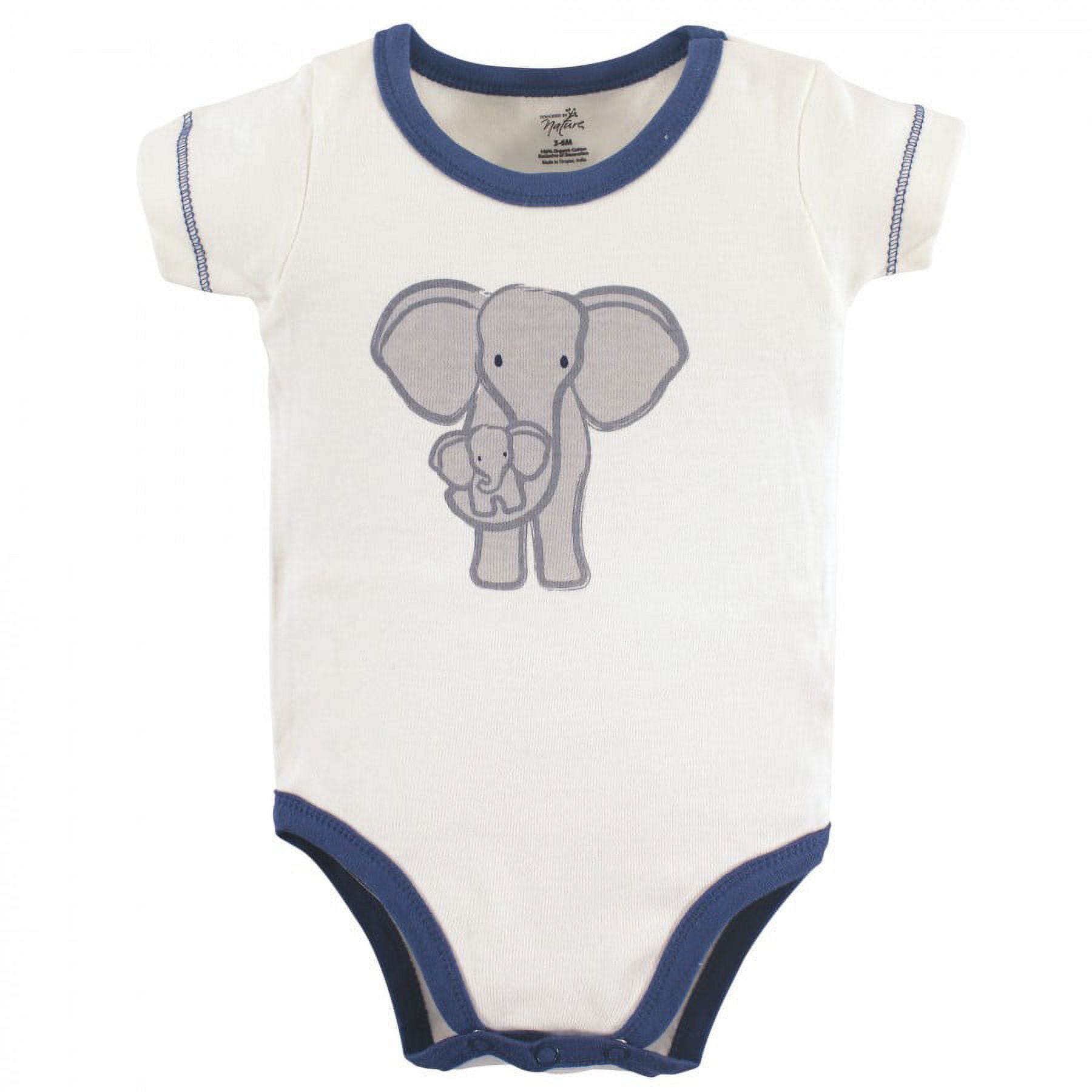 Touched by Nature Baby Boy Organic Cotton Bodysuits 3pk, Elephant, 12-18 Months