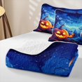 thumbnail image 4 of Homewish Magical Halloween Pumpkin Twin Quilt Set,Bat Night Sky Print Twin Coverlet Set,Deep Blue Orange,2-Piece, 4 of 7