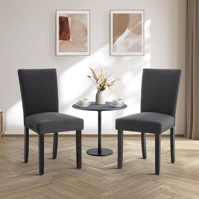Yeshouse Juego de 2 sillas de comedor tapizadas, sillas de cocina estilo Parsons con ribete de tachuelas y patas de madera, sillas acolchadas para comedor