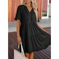 thumbnail image 3 of Womens Dresses 2025 Summer Spring V Neck Short Sleeve Casual A Line Flowy Swing Shift Dress Mini Dress Black M, 3 of 5