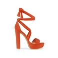 thumbnail image 3 of BLISSFUL STEP Women's Lace Up Platform Block Heel Sandals Orange 7, 3 of 7