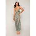 thumbnail image 3 of Eyelash Lace & Satin Long Chemise w/G-String - Sage Green XL, 3 of 4
