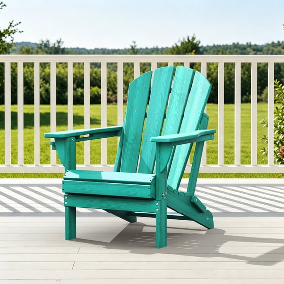Folding Adirondack Chair, All-Weather HDPE Fire Pit Patio Chair, Lake Blue