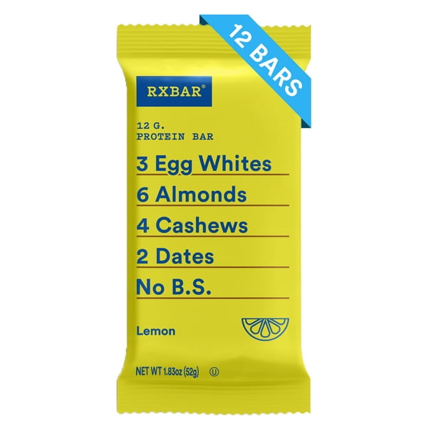 RXBAR Lemon Whole Food Protein Bar, GlutenFree, 12 Ct