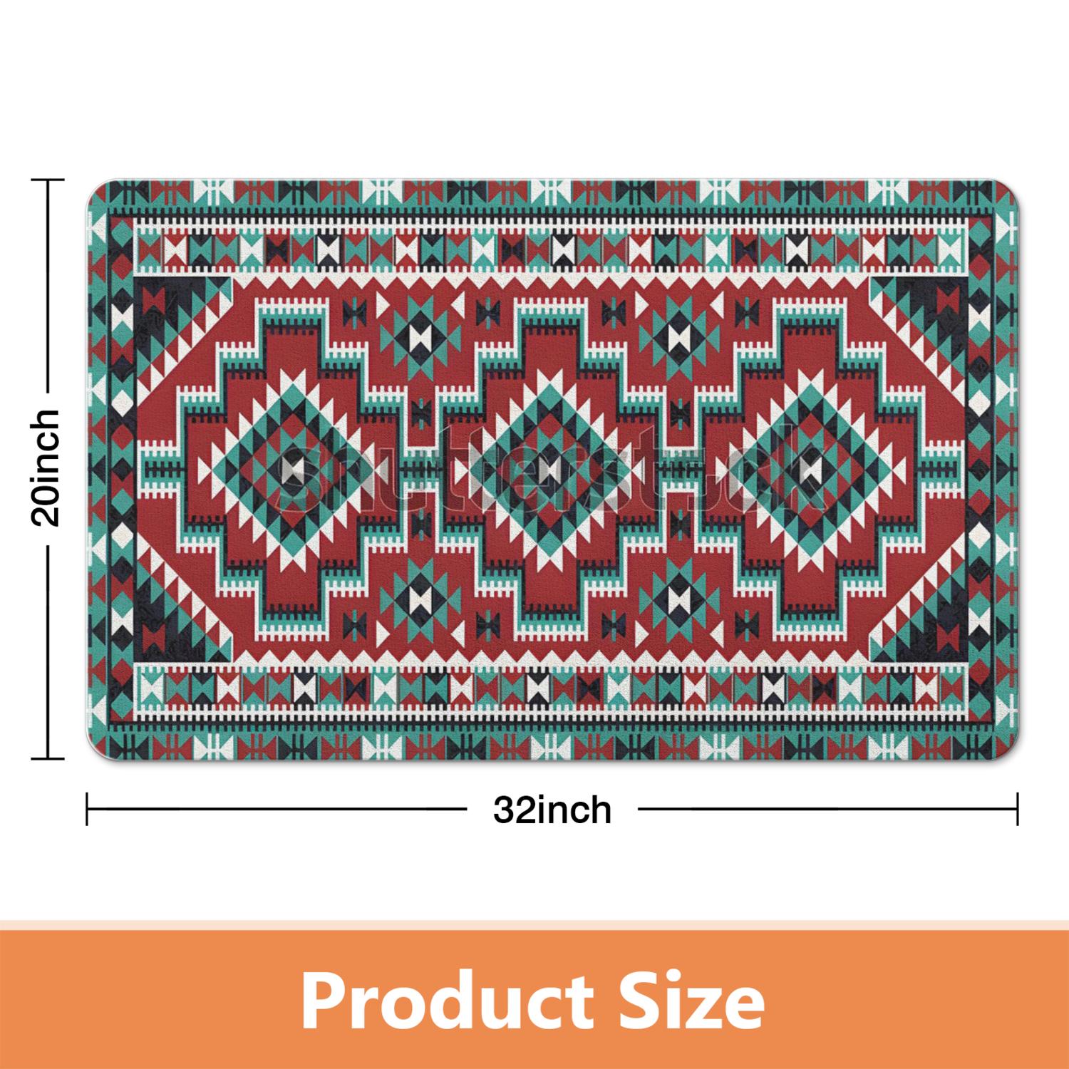 Enjoy Comfort with our Boho Bathroom Rugs: Non-Slip, Soft Aztec Bath Mat, Beautiful Western Geometric Design, Highly Absorbent - Ideal for Bathroom, Kitchen, Entryway, 20x32 Inch