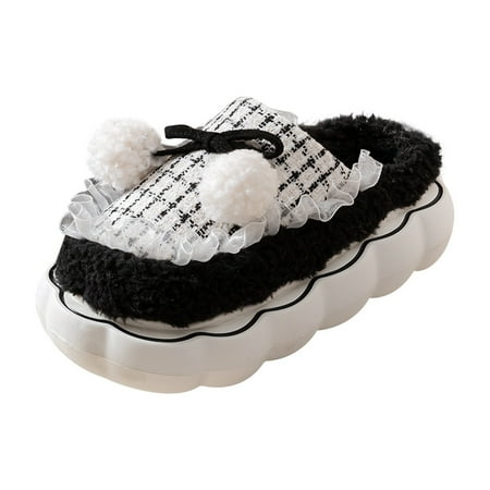

House Slippers For Women Women S Cotton Slippers Winter Home Warm Shoes Thick Soles Fashion Lace Bow Cotton Slippers
