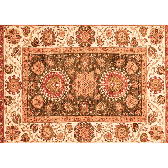 Ahgly Company Indoor Rectangle Oriental Orange Traditional Area Rugs, 7' x 9'