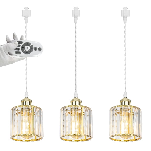 Kiven H-Type track lighting pendants,Crystal h track pendant lights with Remote Control,Decorative Track Lighting Fixture for Kitchen Island Hallway Cafe,Shining Gold(3 pack)