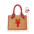thumbnail image 3 of Boho Woven Lobster Beach Bag, 11.81 x 9.84 In Khaki Tote for Phone Sunscreen Keys Wallet Summer Travel Vacation and Coastal Gifts, 3 of 5