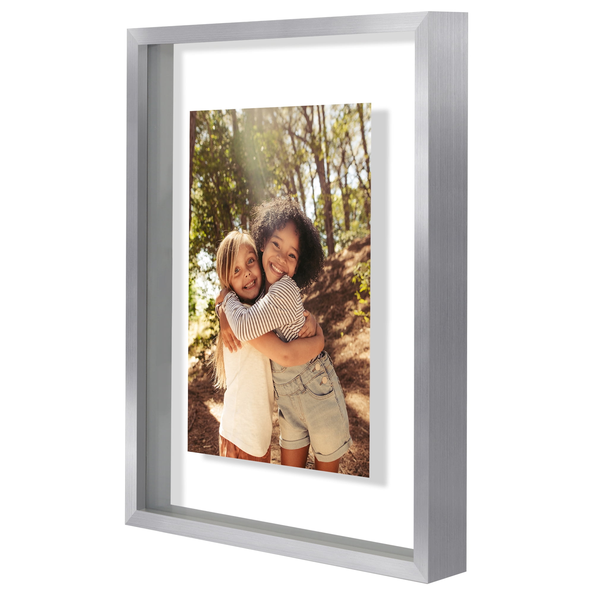 Americanflat 8x10 Picture Frame with Shatter-Resistant Glass Aluminum Floating Display Photo Float - Silver