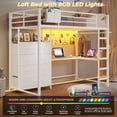thumbnail image 5 of Mabor Loft Bed Twin Size with L-Shaped Desk & LED Lights Twin Metal Loft Bed with Charging Station & 7 Drawers & Clothes Rail & Ladder & Safety Guardrail for Bedroom, White, 5 of 11