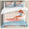 thumbnail image 1 of Beach Saying Duvet Cover Set Queen Size, Vintage Celebrate Summer and the Sea Text, Decorative 3 Piece Bedding Set with 2 Pillow Shams, Pale Blue Grey Burnt Sienna Burnt Orange Ivory, by Ambesonne, 1 of 3