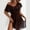 Brown, variant on Ladies' Summer Fashion V-neck Short Sleeve Waist Dress with Mesh Thin Design