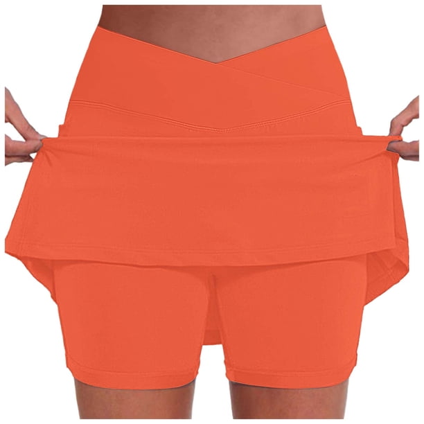 Conjunto de leggings con falda deportiva de cintura alta y bolsillos para mujer - Moda deportiva con cuello en V - Entrenamientos/ropa informal