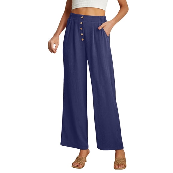 yunLCZ Women's Casual Plus Size Pants Women's Solid Color Fashionable Cotton And Linen Casual Pocket Button Pants Work Clothes for Office