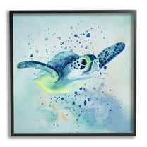 Stupell Sea Turtle Underwater Bubbles Splash Landscape Painting Black Framed Art Print Wall Art