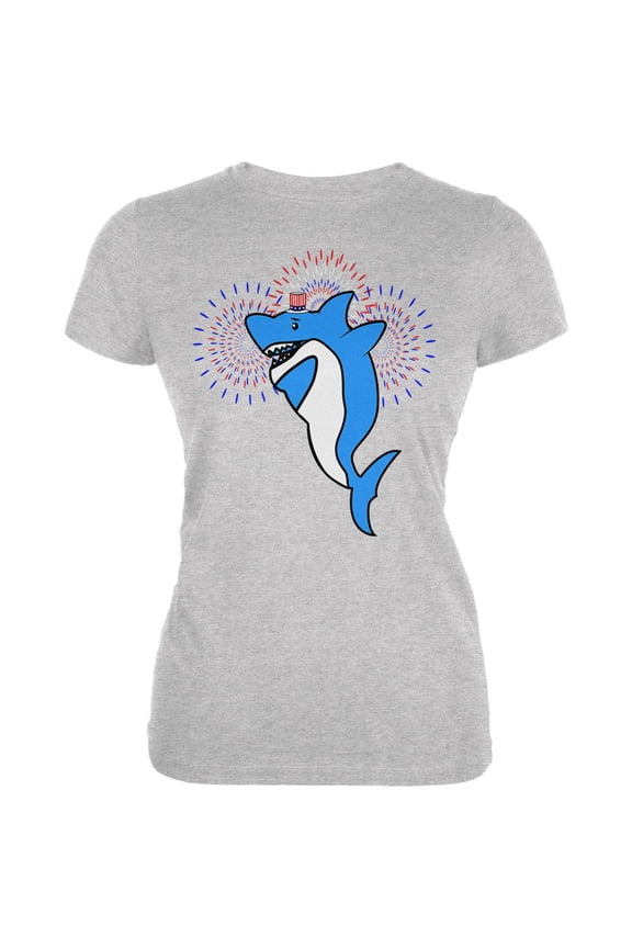 4th Of July Dabbing Shark Fireworks Juniors Soft T Shirt Heather X-LG
