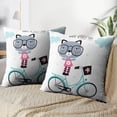 thumbnail image 3 of LALILO Throw Pillow Covers Cat Bicycle Adorable Cute Bicycle Cat Cushion Cover 18" x 18", 2 Pack, 3 of 6
