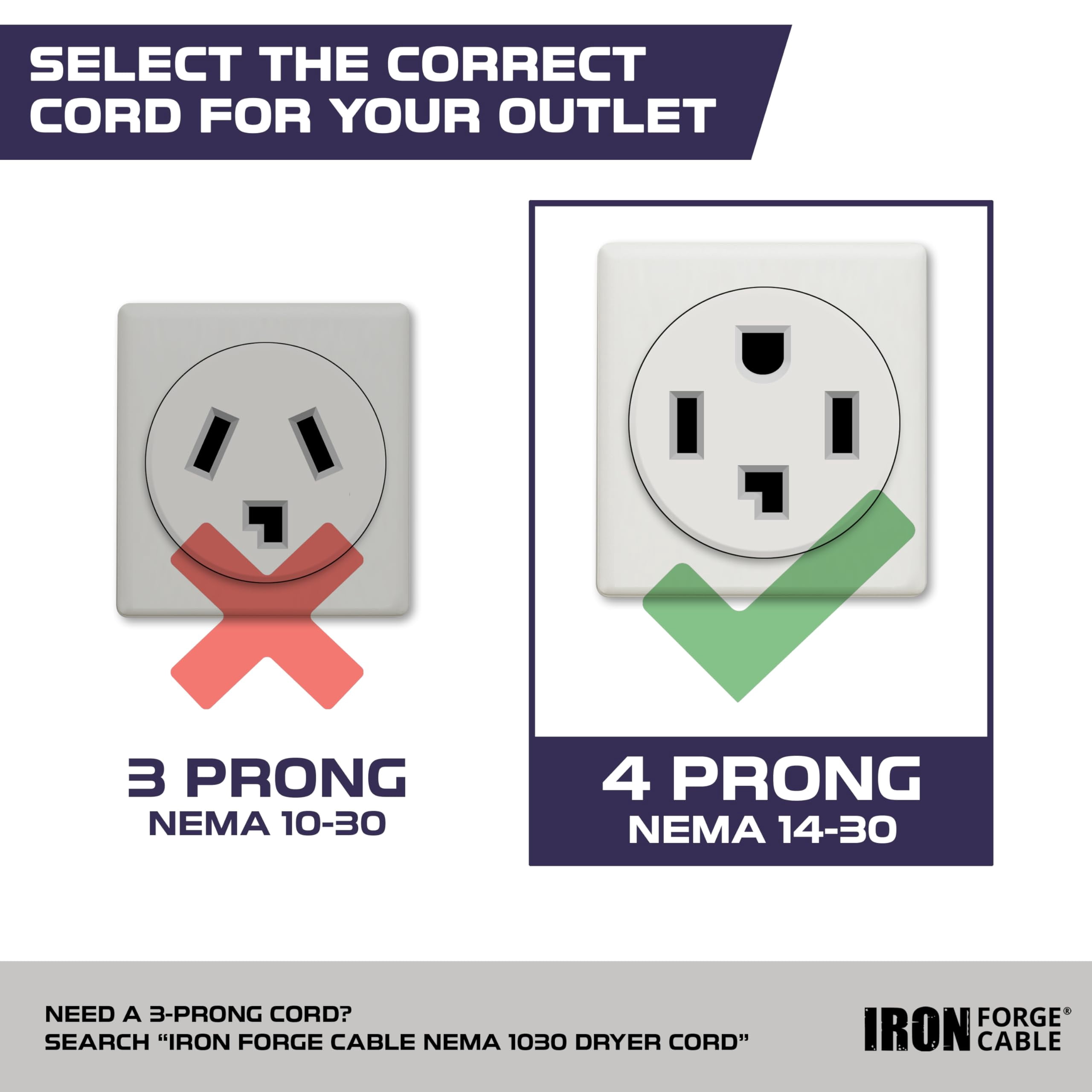 Iron Forge Cable 4 Prong Dryer Cord 15 ft, Black 10/4 NEMA 14-30 Plug 30 Amp Extension Cord 15 Foot for Dryer & EV with Ring Terminals, 125V/250V SRDT