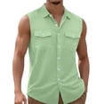 thumbnail image 3 of cllios Men's Linen Sleeveless Shirts Button Down Beach Tank Top Basic Solid Shirt Vest with Pocket Summer Vacation Tees Mint Green XXL, 3 of 8