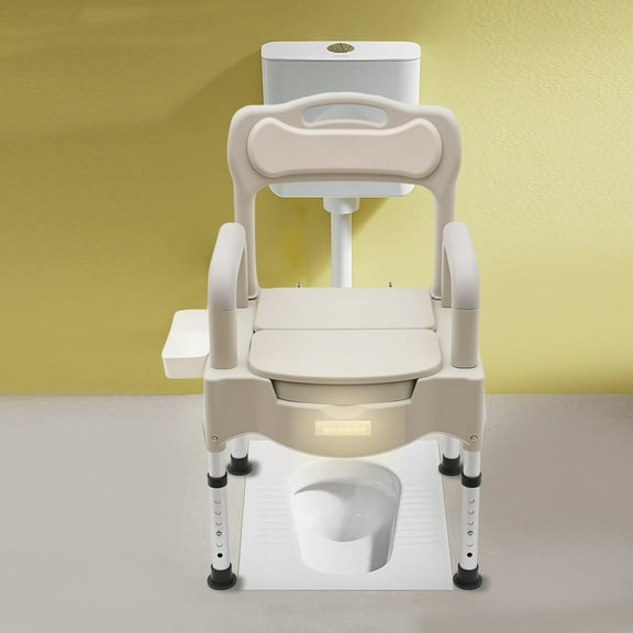 Height Adjustable Commode Toilet for Home Use Modern Grey White Bedside Commodes Chair, Portable Toilet Chair