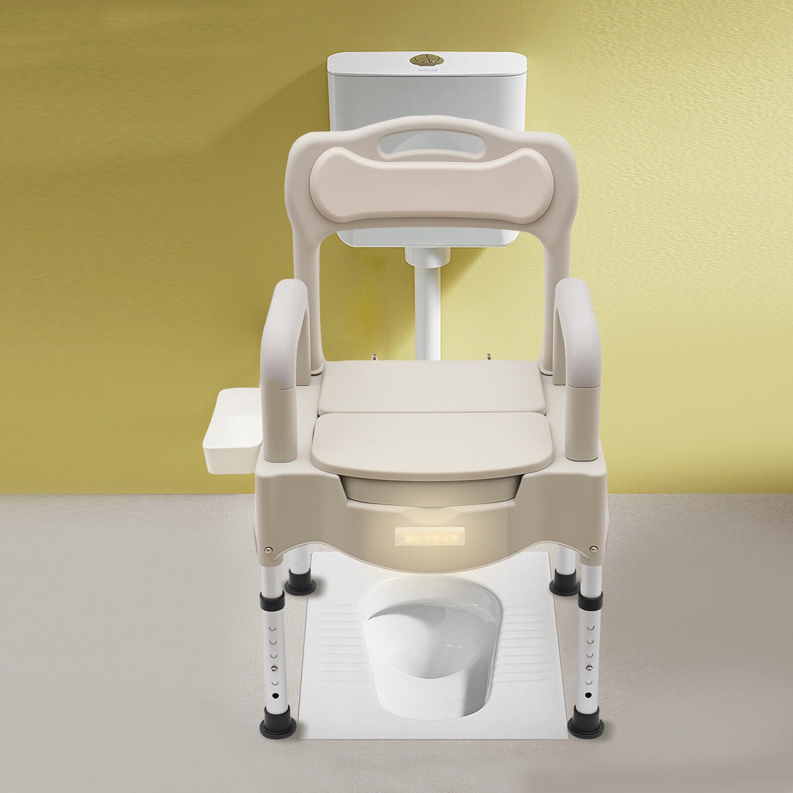 Height Adjustable Commode Toilet for Home Use Modern Grey White Bedside Commodes Chair, Portable Toilet Chair
