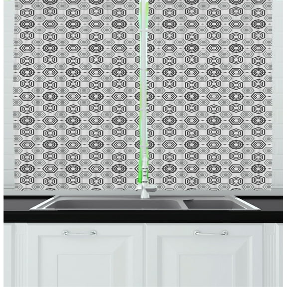 Ambesonne Geometric Kitchen Curtains, Abstract Hexagons, 55"x39", Grey Pale Grey
