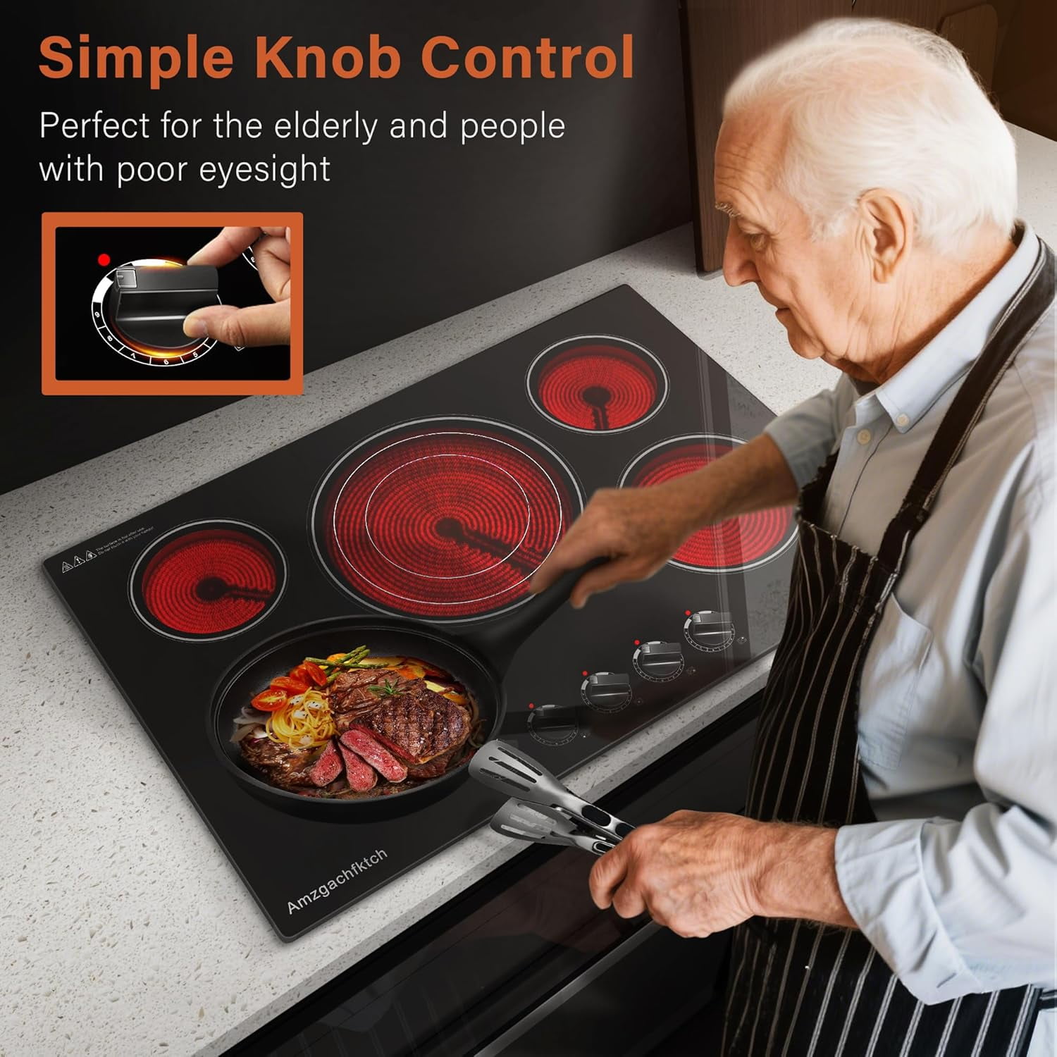 2 4 5 Burner Electric Cooktop 220V~240V, 12 24 30 Inch Built-in 3000W Ceramic Stove Top with Child Safety Lock, Timer & Residual Heat Indicator, Hard Wire(No Plug) for Modern Kitchens