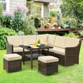 thumbnail image 2 of Patiojoy 6PCS Patio Rattan Furniture Set All-Weather Sectional Cushioned Sofa Ottoman Dining Table Lower Shelf, 2 of 5