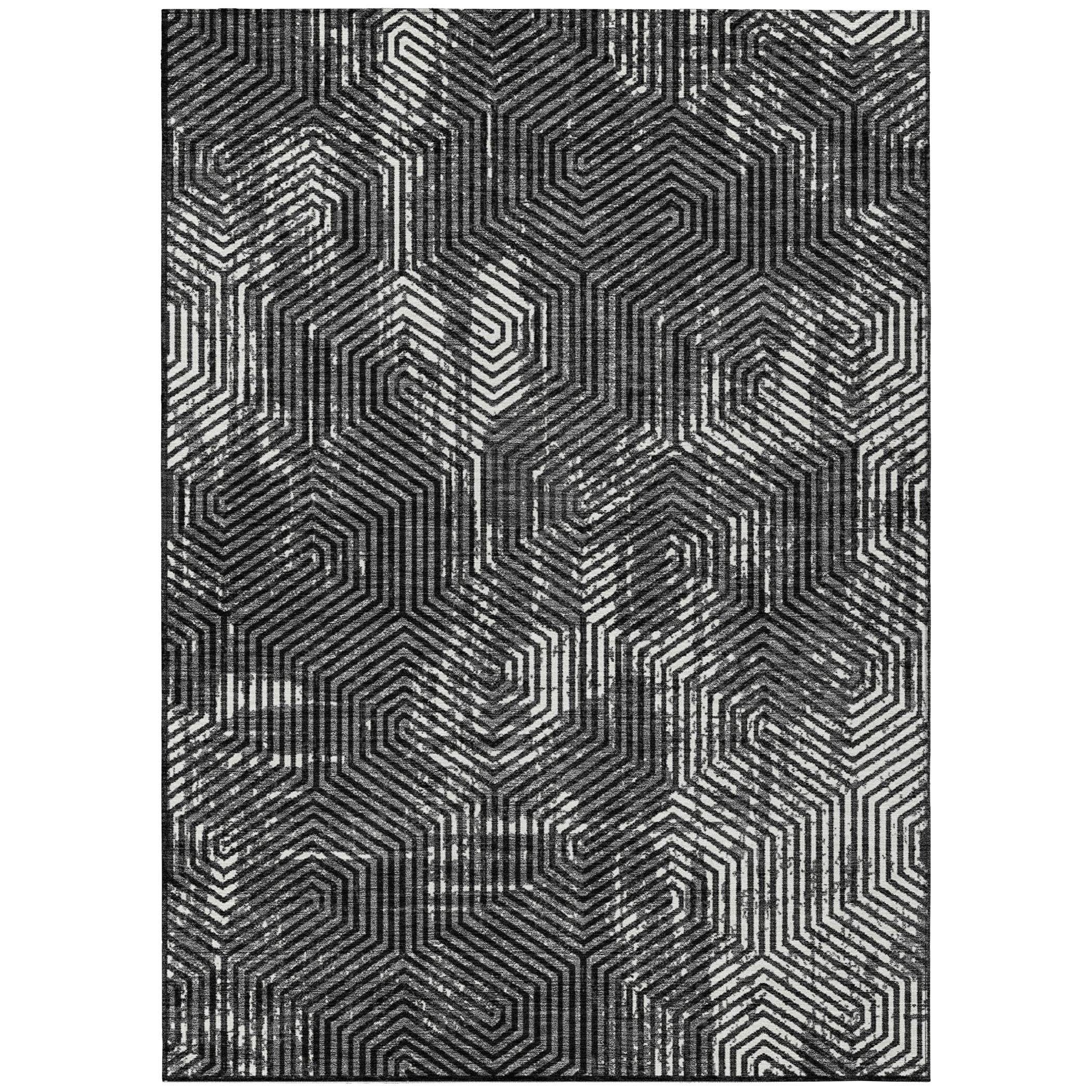 Addison Rugs Chantille Indoor/Outdoor Transitional Geometric Black Washable Rectangle Rug, 10' x 14'