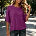 thumbnail image 2 of ZZkhGO Women's 3/4 Sleeve Scoop Neck T Shirt Loose Casual Solid Color Basic Top Loose Fit Tops for All Season Daily Wear, 2 of 7