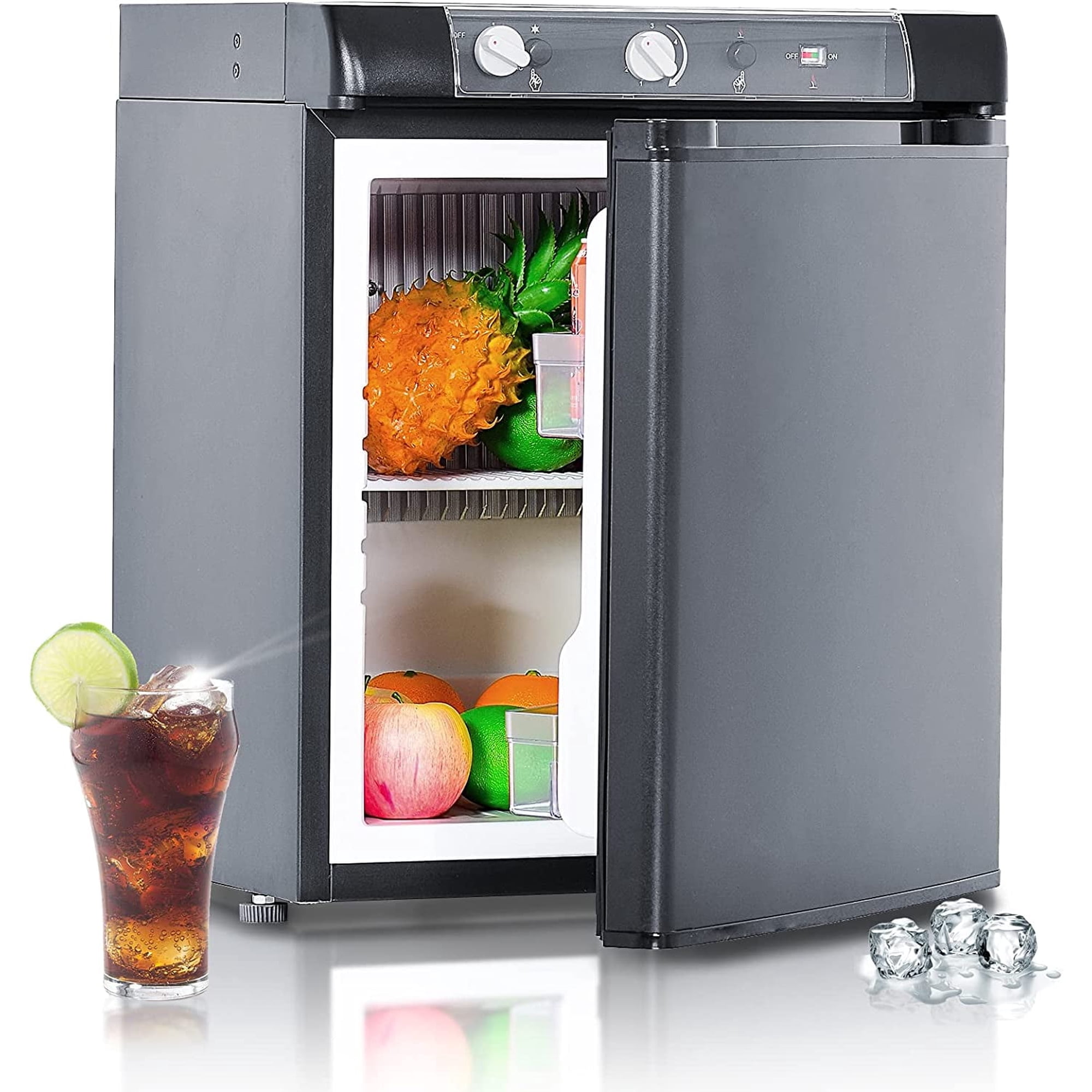 Techomey 3 Way Propane Rv Refrigerator 1.4 Cu.ft Compact Camper 12V/110V/Gas LPG Fridge Garage