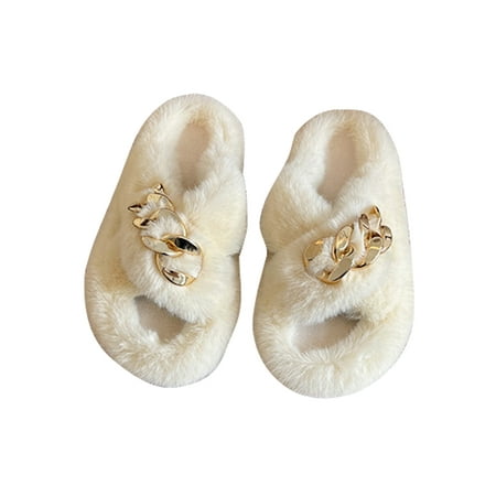 

SIMANLAN Women Nonslip Slip On Fuzzy Slippers Bedroom Cute Cross Band Daily Breathable Platform Plush Slipper White 6.5