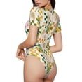thumbnail image 3 of KLL Women 's Crew Neck Bodysuit Jumpsuits Lemon Print Short onesies Stretch T Shirts, 3 of 7