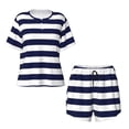 thumbnail image 4 of Naloa Navy Blue And White Stripes Women's Short-Sleeved Pajama Set, Loungewear, Summer pajamas, Breathable Cozy - XX-Large, 4 of 9