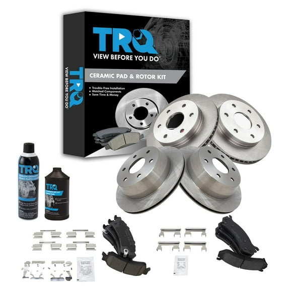 TRQ Premium Posi Ceramic Disc Brake Pad & Rotor Kit Front Rear w/Chemicals BKA18247 Fits select: 1999-2007 CHEVROLET SILVERADO, 2000-2002 CHEVROLET TAHOE