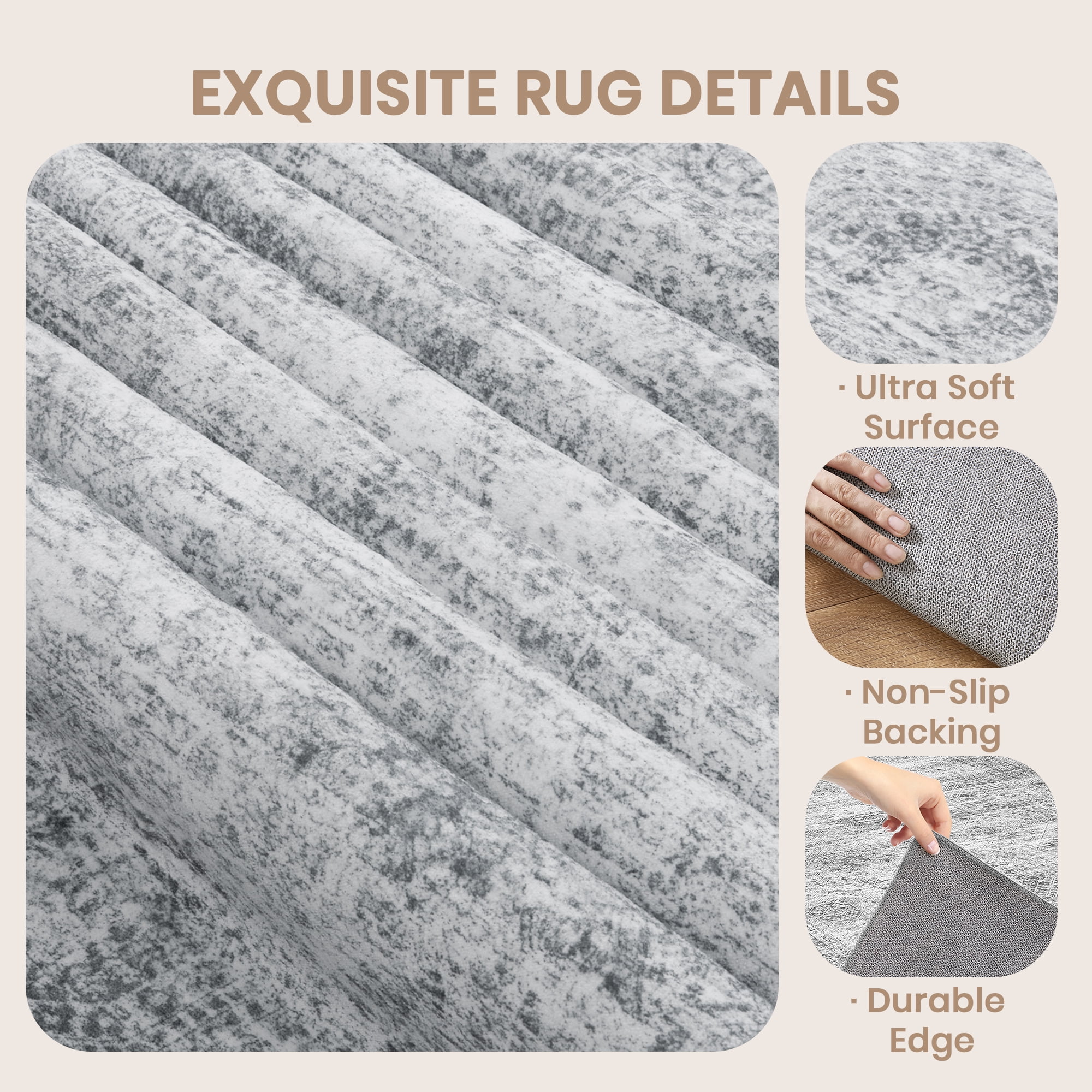Roxstand Washable Rugs 6x9, Vintage Distressed Area Rugs for Living Room, Non Slip Accent Bedroom Rug (6'x9', Grey)