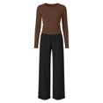 thumbnail image 4 of KVPLBQFD Girls 2 Piece Long Sleeve Fitted Basic Tees + Wide Leg Pant Outfits Kids Fall Fashion School Outfits Teens Y2k Sports Clothes 2026, 4 of 6