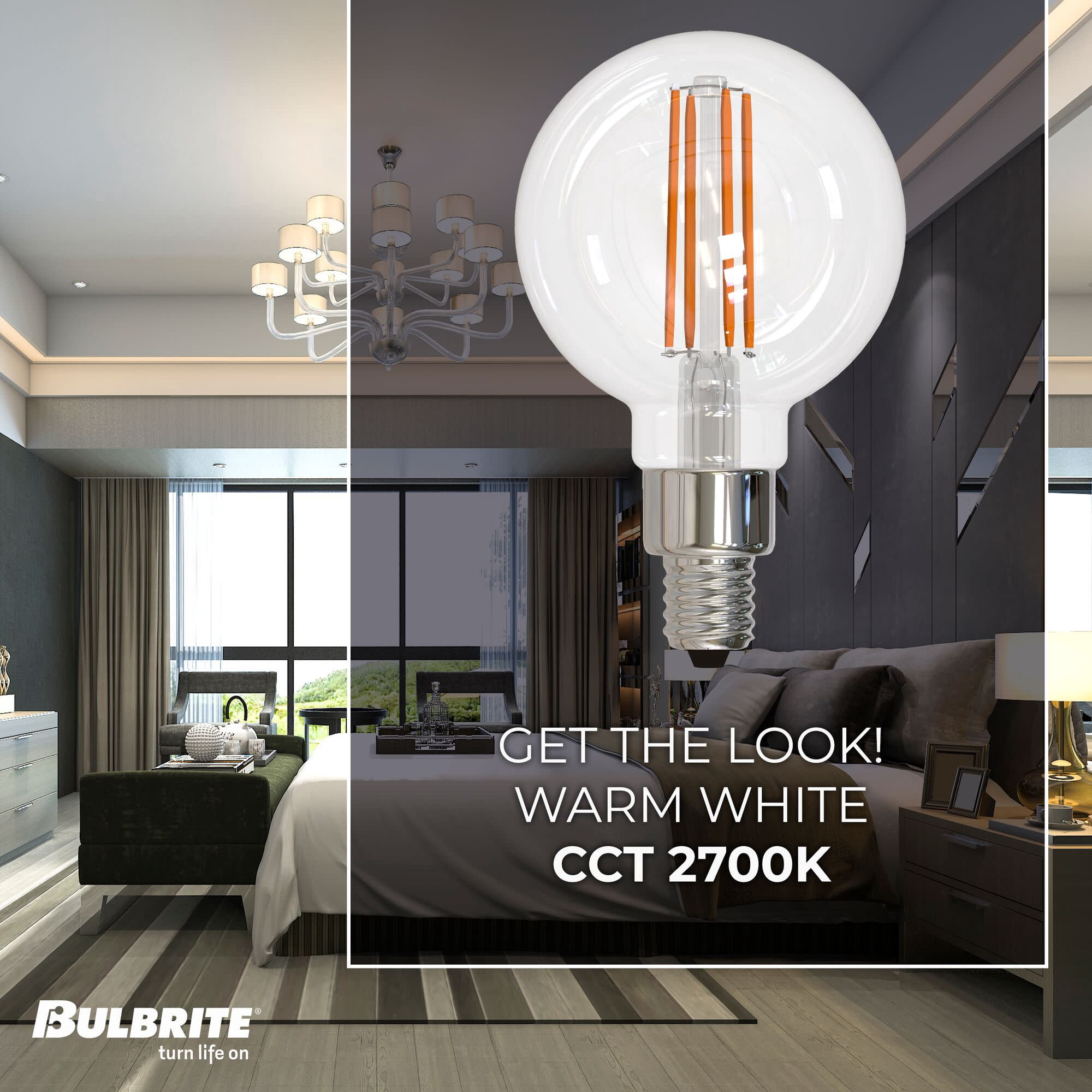 Bulbrite 862874 2700K 350 Lumen 4 watt LED Filament Dimmable G16 Light Bulbs with a Clear & Candelabra E12 Base, Warm White - Pack of 4