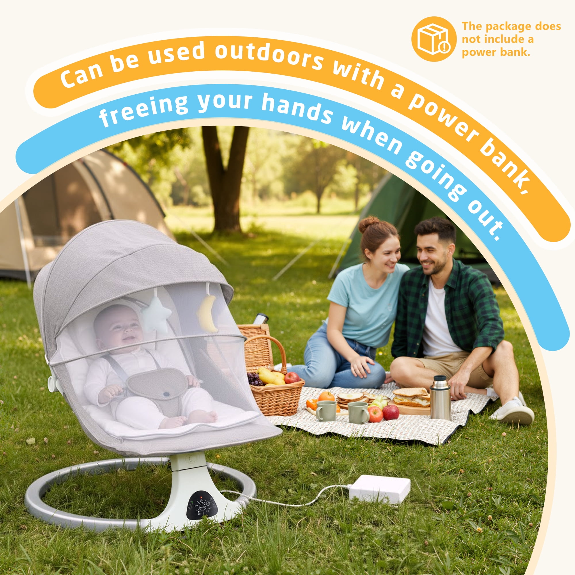 SACVON Portable Baby Swing, 5 Speed & Bluetooth Music, with Remote Control for Indoor Outdoor Use, for Infants 0-6 Months, Gray