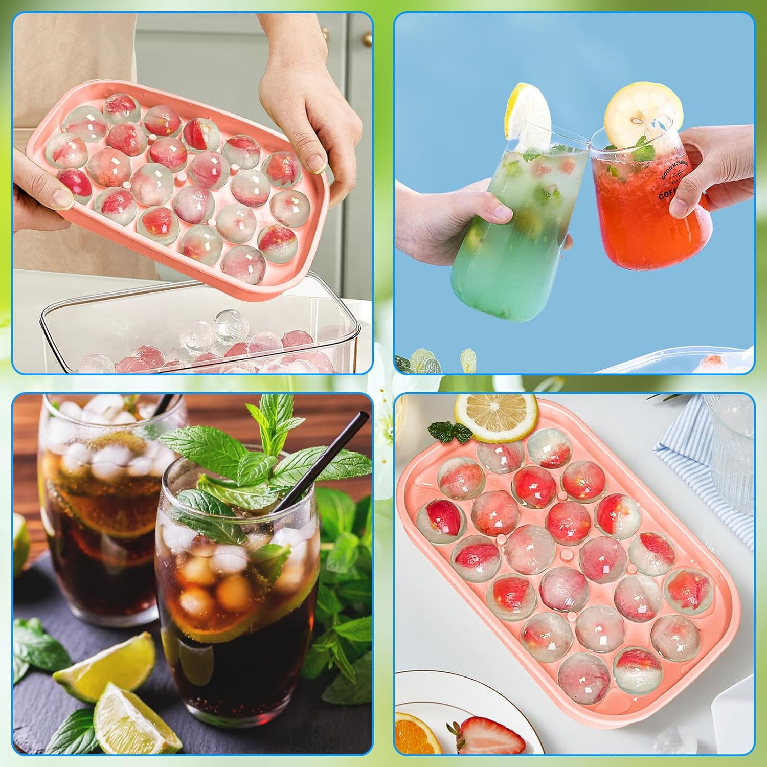 Ice Cube Tray for Freezer, 2 Pack Silicone Ice Balls Maker with Lid BPA Free Easy-Release Ice Cube Molds, DIY Homemade Round Ice Cubes for Whiskey, Cocktails, Coffee (Pink)