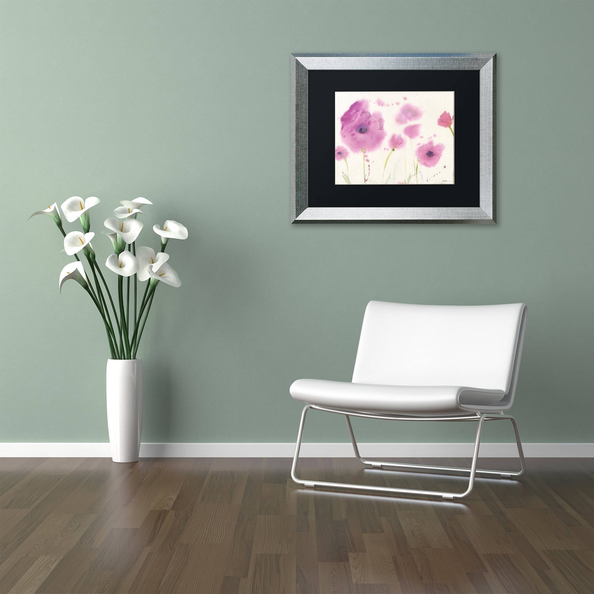 Trademark Fine Art "Purple Poppies" Canvas Art by Sheila Golden, Black Matte, Silver Frame